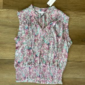Womens smocked waisted paisley flowy blouse